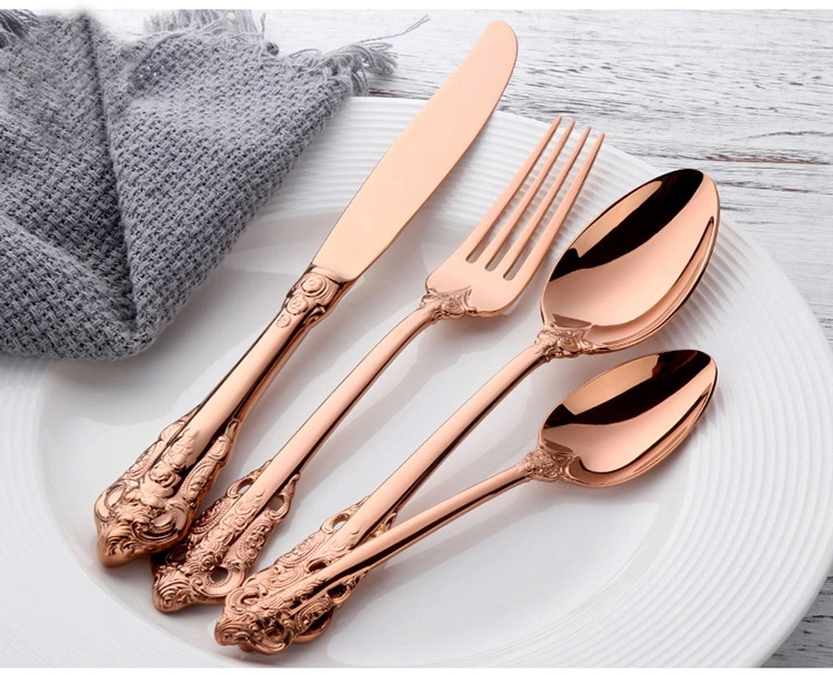 Luxury Gold Flatware Wedding Cookware Stainless Steel Dinner Cutlery Colour Utensils