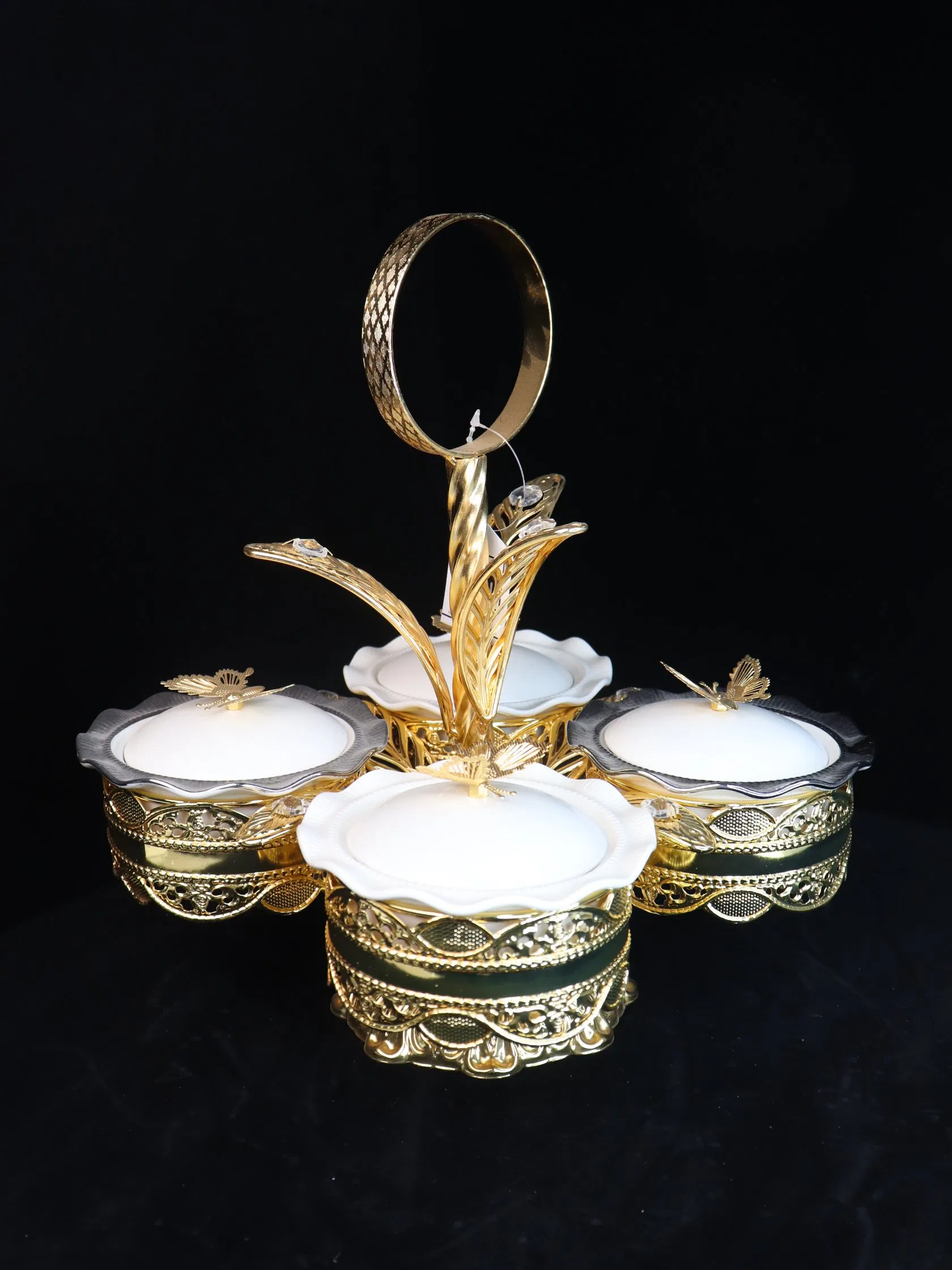 New High-End Gold-Plated Iron Strip with 4 Ceramic Bowls