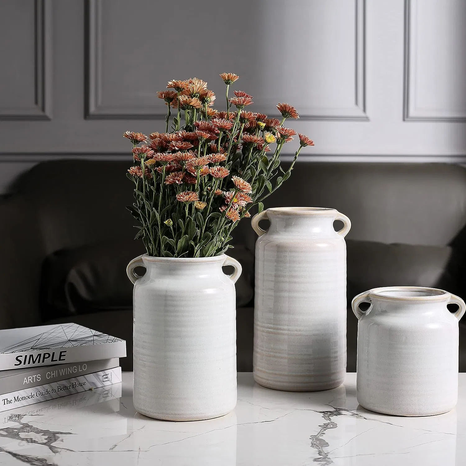 Double Wared Pure White Ceramic Kitchen Utensil Crock Container Porcelain Vases