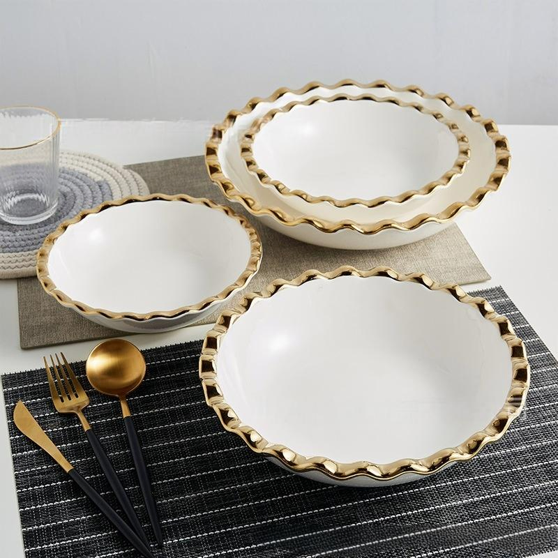 Soup Bowl Cut Edge 8"9"10"12" Size Electroplated Gold Porcelainware Ceramic Tableware