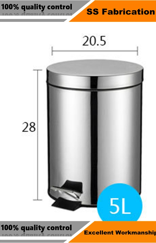 Stylish 5L Round Metal Trash Can with Matching Toilet Brush Set