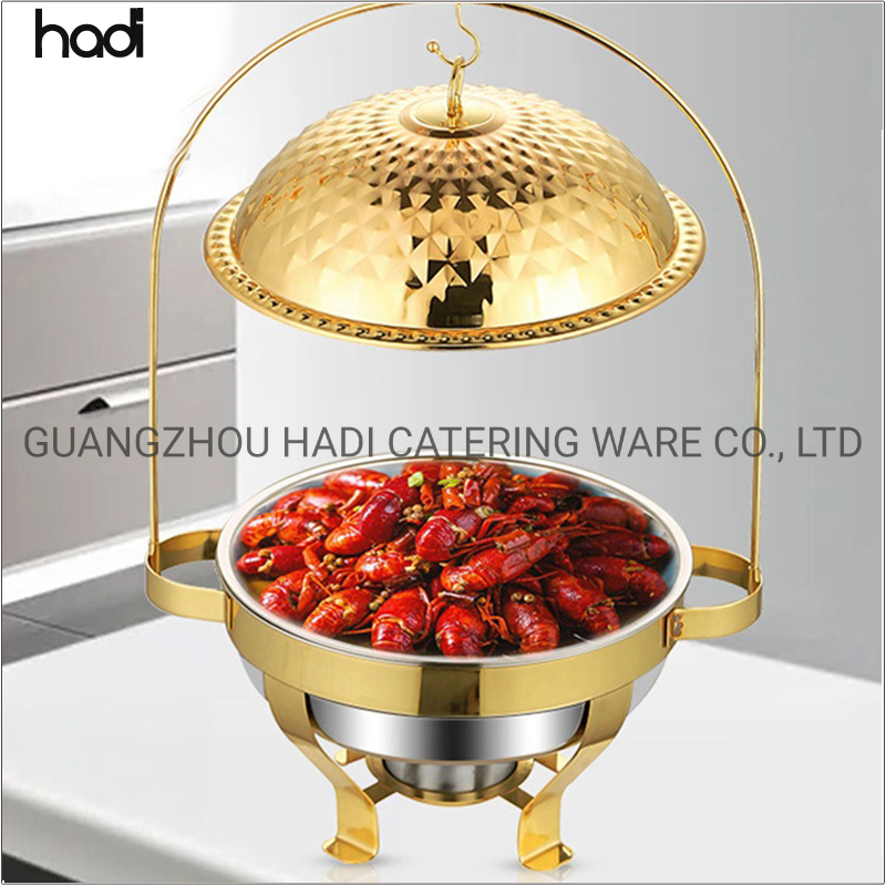 Hotel & Restaurant Food Warmer Round All Gold Stainless Steel Chafer Dish Buffet Set Hanging Buffet Server Food Warmer Luxury Hanging Lids Chafing Dish