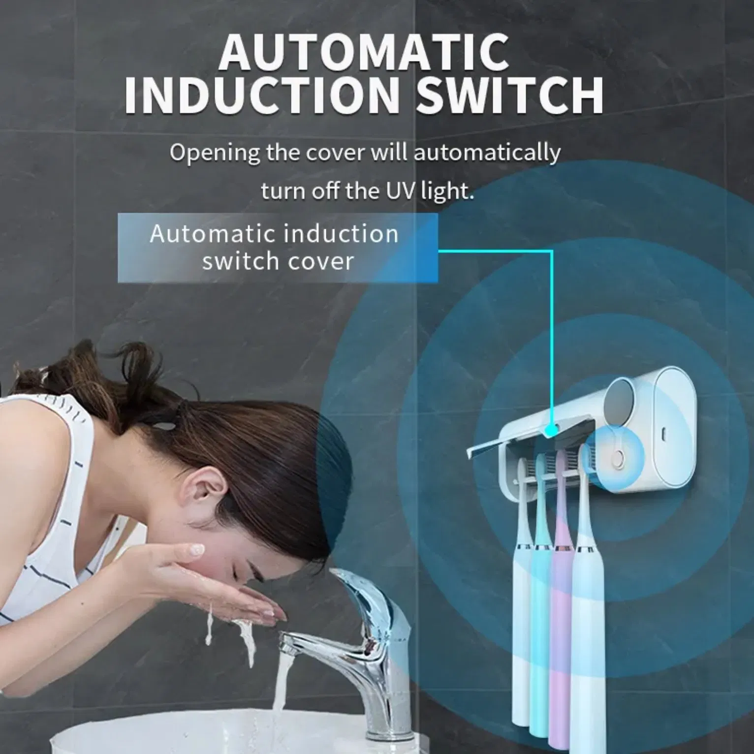 Toothbrush Holder with UV Sterilizer Rechargeable Electric Toothbrush Sanitizer with Air Dry & Display Timer 4 Slots for Family Use