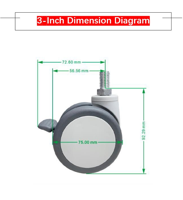 Medium-Duty Medical TPR Twin-Wheel Caster – Double Bracket, for Baby Strollers