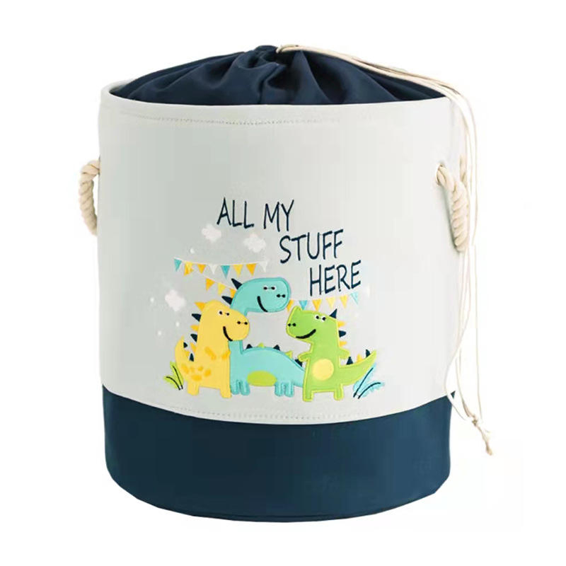 Canvas Cute Animal Pattern Round Toy Storage and Laundry Basket