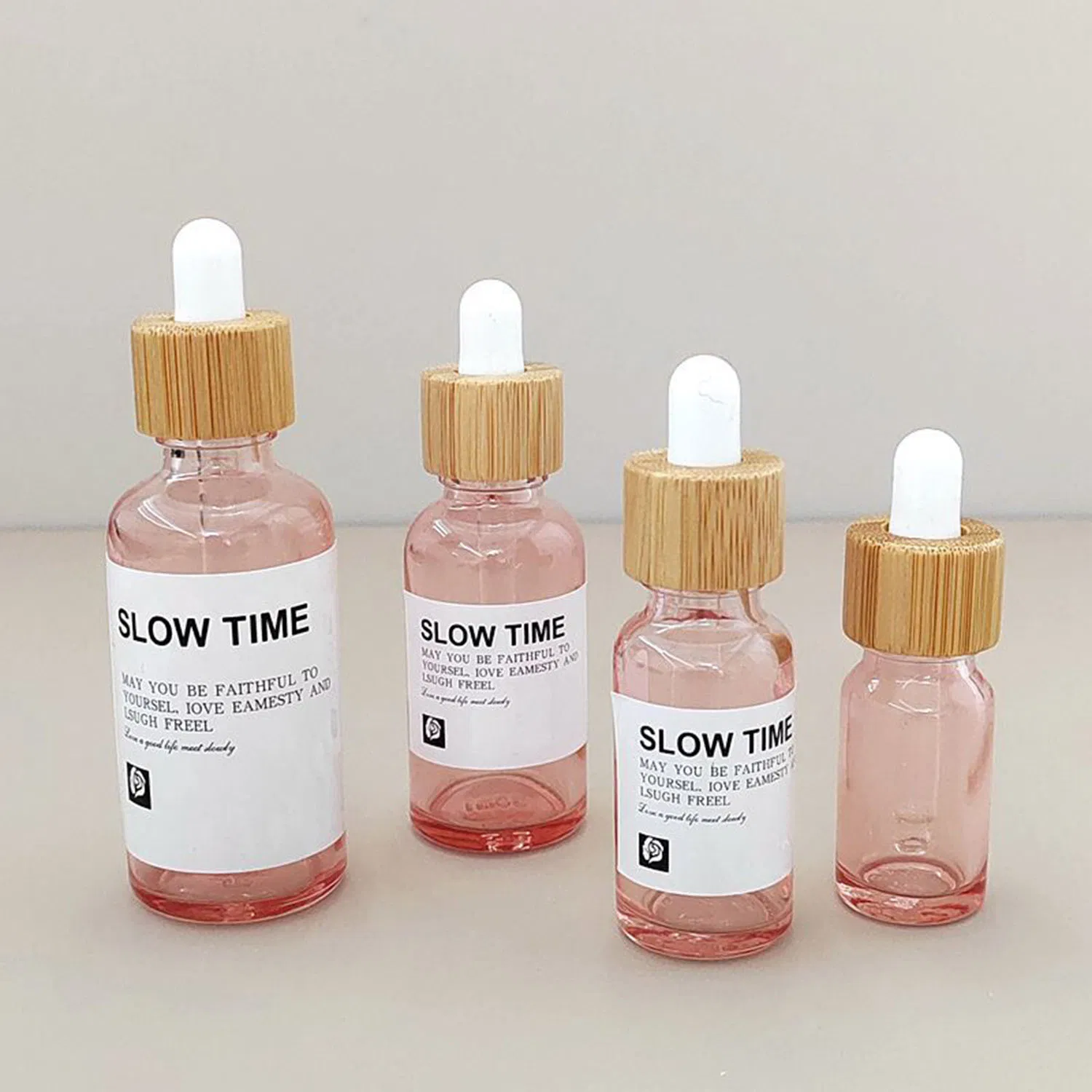 Флаконы для настоек с пипеткой, розовое стекло, деревянная крышка