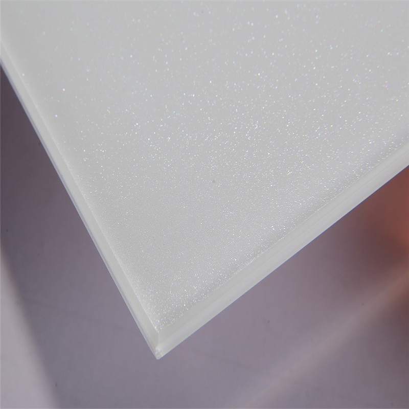 Painted /Lacobel /Lacquered Decorative Glass Metalac Extra White with Sparkles Ral 9003 Fenzi Painting