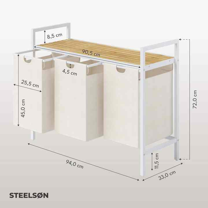 Bamboo Bedroom with Three Drawer Laundry Basket for Storage