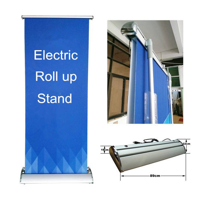 Luxury Double Sided Electric Scrolling Aluminum Retractable Roll up Banner Display Stand Portable Advertising Factory Wholesale