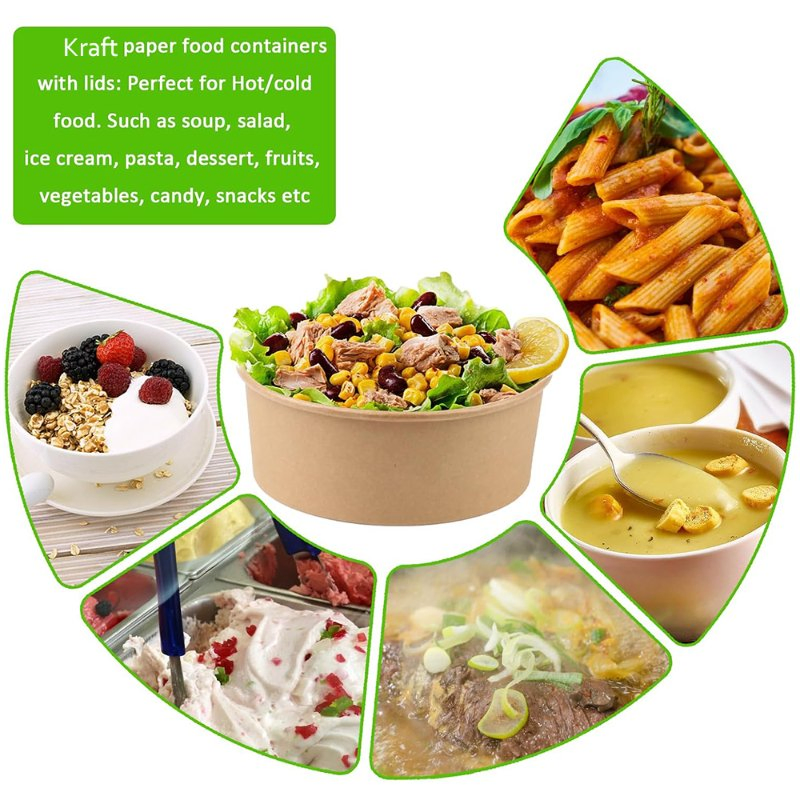 Various Size Lunch Salad Takeout Disposable Kraft Paper Bowl with Lid