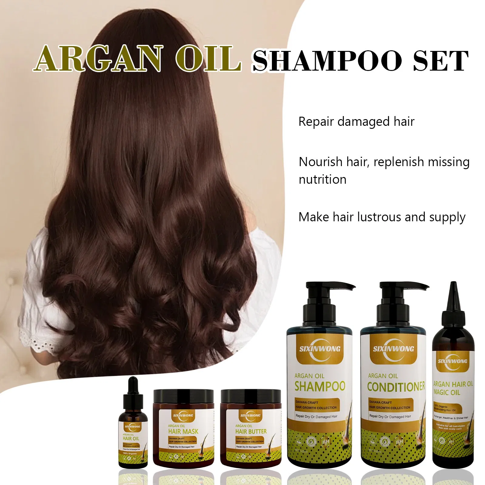 Beauty Cosmetics Hair Care Repairs Damaged Treatment Loss Argan Oil Shampoo Set