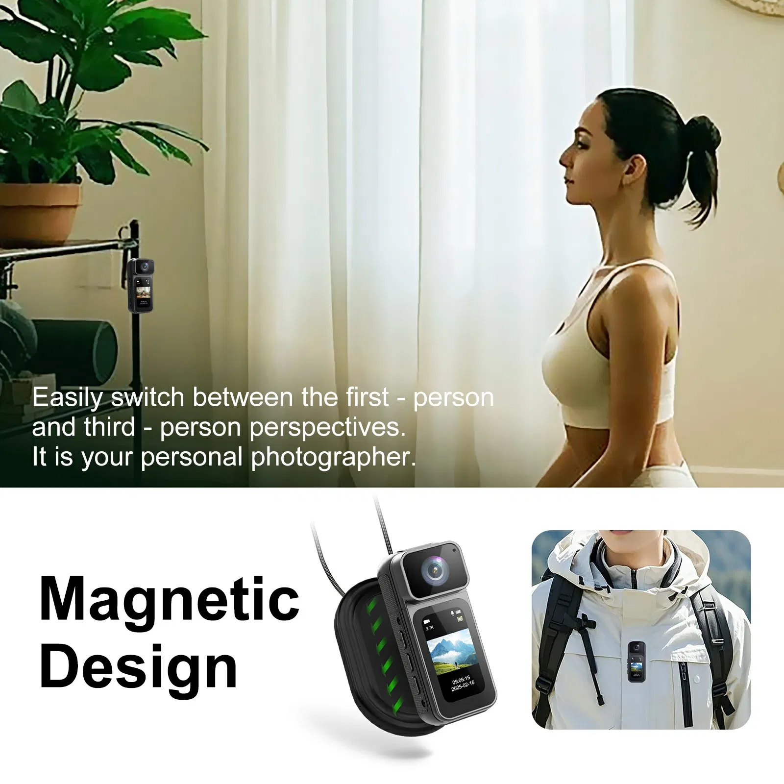 S80 Thumb Camera 2.7K Ultra HD 180 Degree Rotatable Lens 1.47 Inch IPS Screen WiFi Action Camera with 32g Memory Card