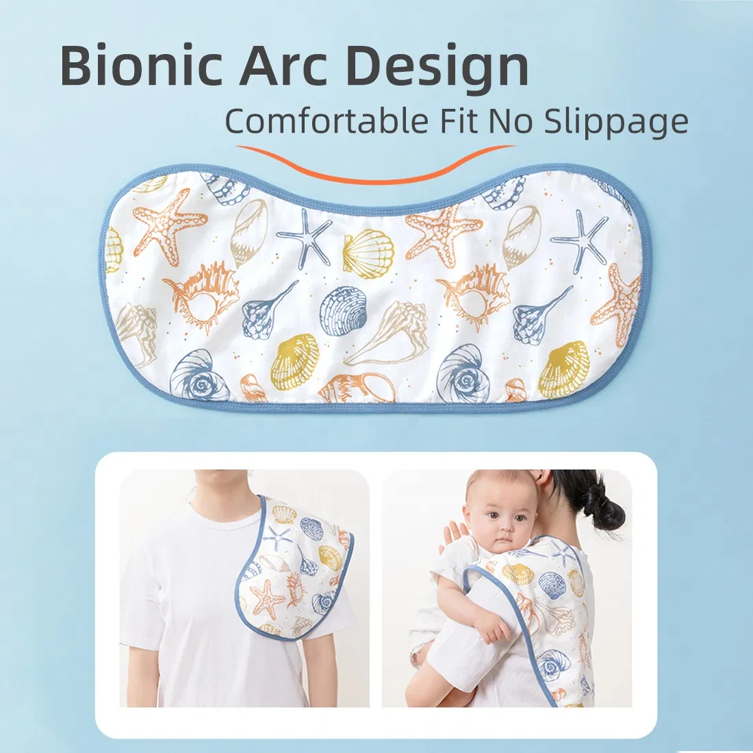 Bibs Spit Milk Pad Back Saliva Towel Solid Color Pure Cotton Six-Layer Gauze Burp Cloth Muslin 55*25cm