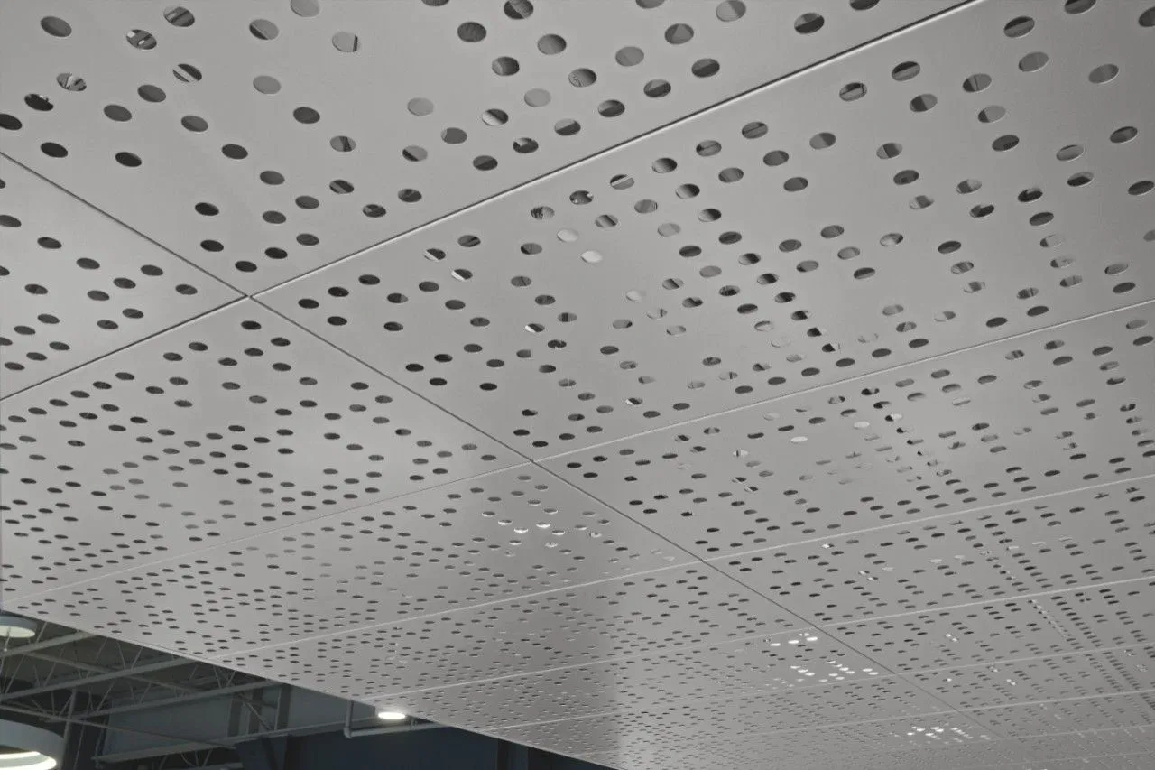 Versatile Perforated Metal Ceiling Panels with Unique Hole Shapes