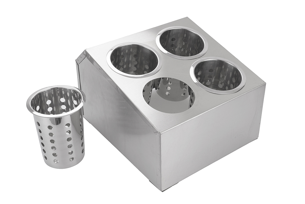 Commercial Restaurant Organizer Stainless Steel Cylinder Flatware Holder 4-Hole