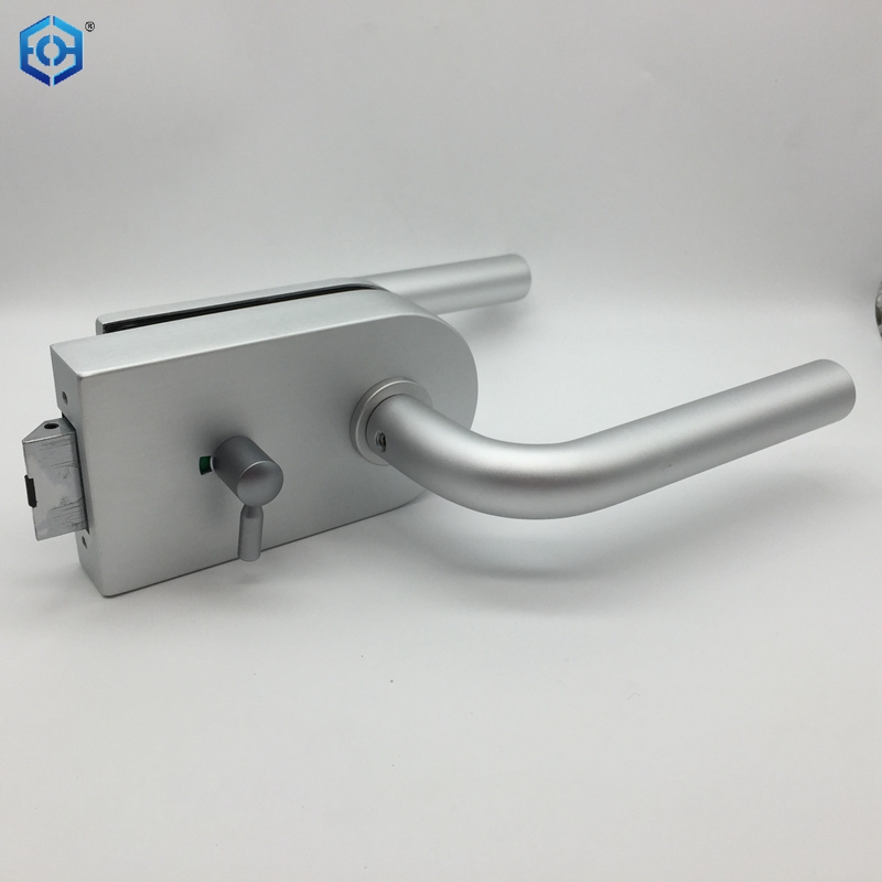 Silver Aluminum Swing Tempered Handle Lock Bathroom Glass Door Lock with Indicator