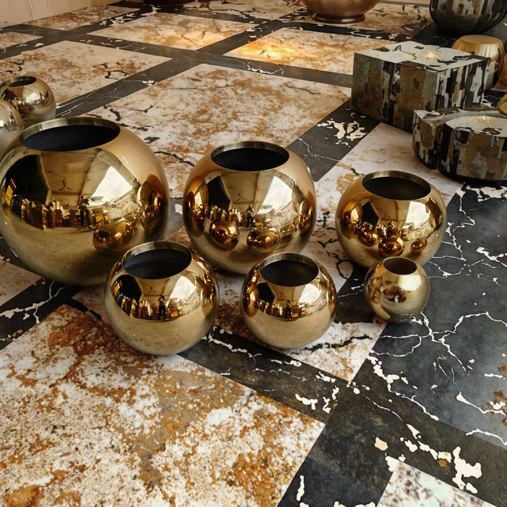 Горшок напольный для цветов золотой