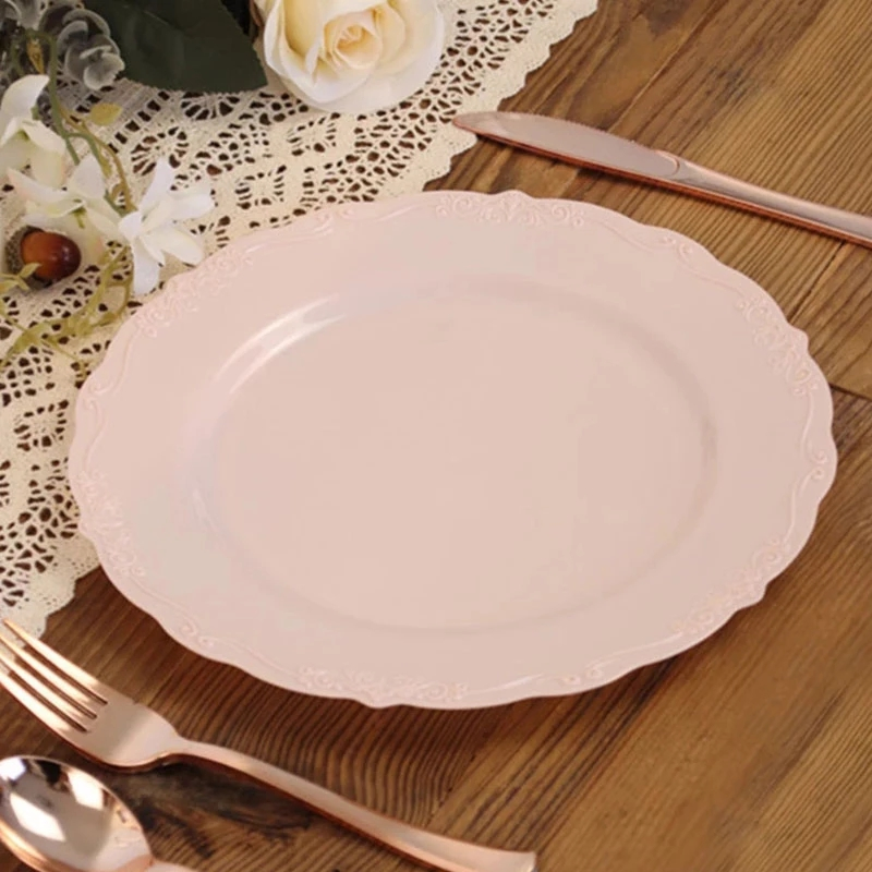 Set of Disposable European Porcelain Dinner Plate 7.5/9/10.25 Inch Color Hard Plastic Disc Lace Plate Tableware Party Wedding