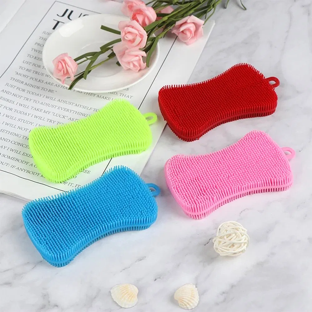 Kitchen Washing Tool Durable Dish Scrubber Silicone Clean Brush Pot Pan Sponge Scrubber Silicone Scouring Pad
