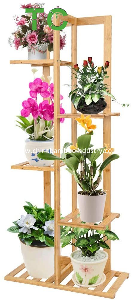 Wholesale Bamboo Plant Stand Rack 5 Tier 6 Potted Indoor&amp; Outdoor Multiple Stand Holder Shelf Rack Planter Display
