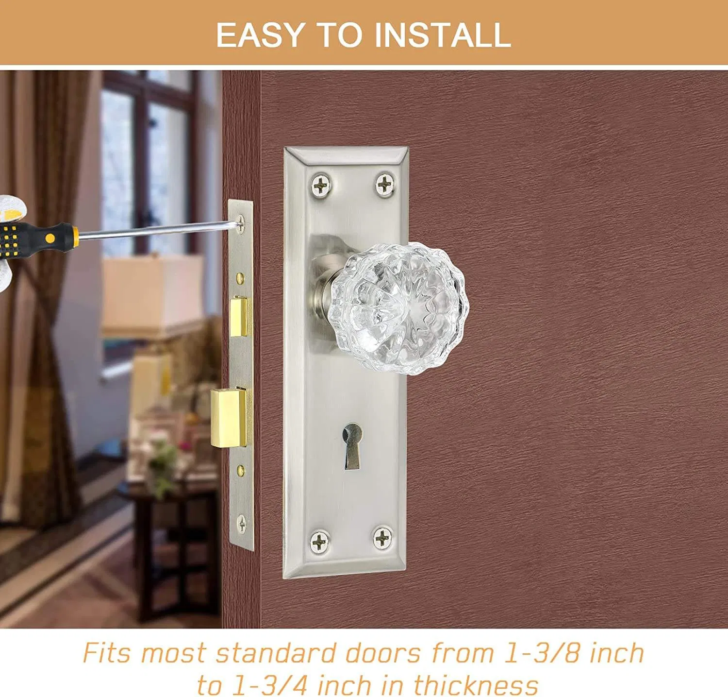 Heavy Duty Crystal Glass Knob Lever Handle Quick Release Security Function for Door Lock Zinc Alloy