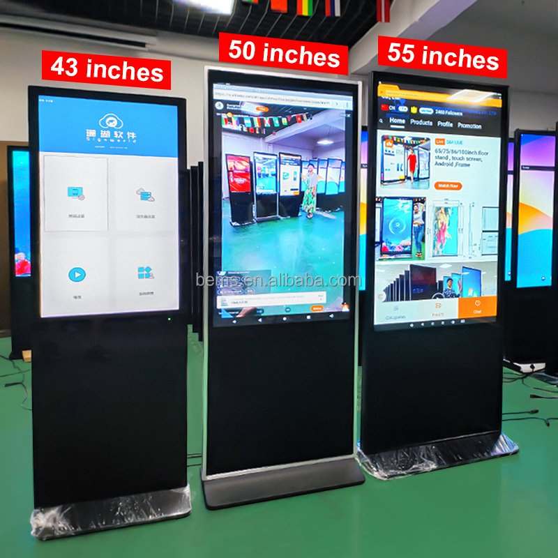 43 49 55 65 Inch Vertical Indoor Touch Kiosk Totem Smart TV WiFi Android Outdoor Digital Signage Billboard LCD Display Advertising Screens