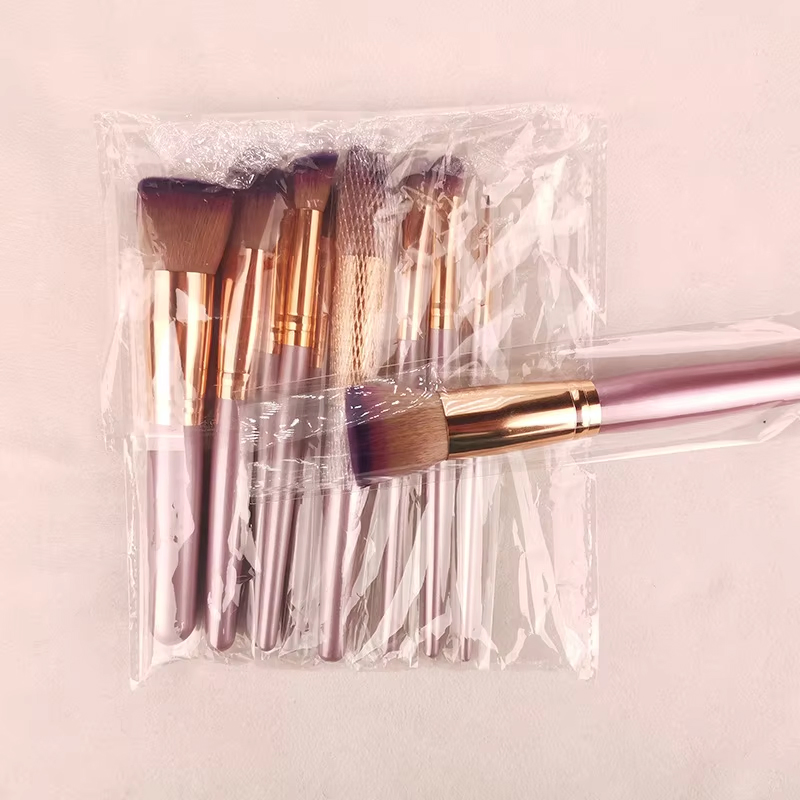Hot Sale Wholesale Customized Logo High Quality Face Powder Eye Cosmetics 10PCS Purple Makeup Brush Set with Bag