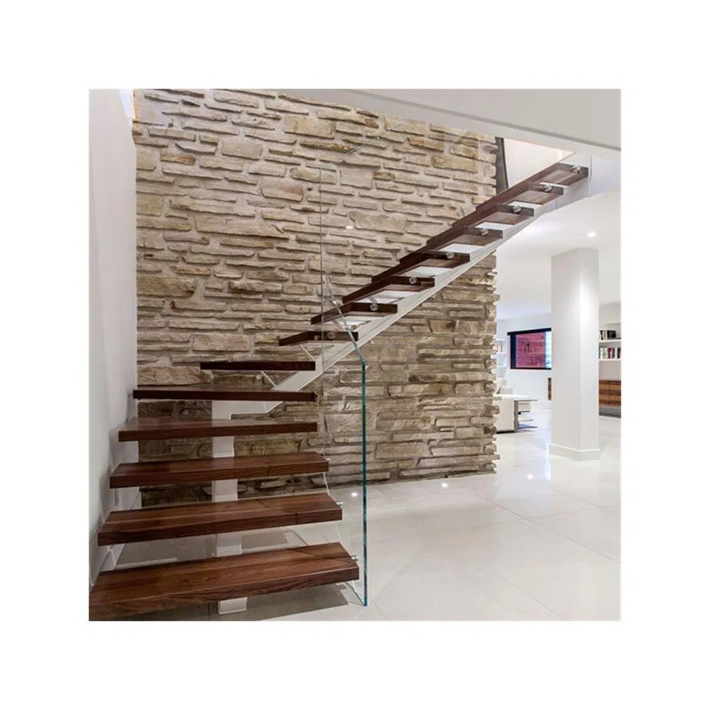 Modern Style Wood Floating Staircase with Beam