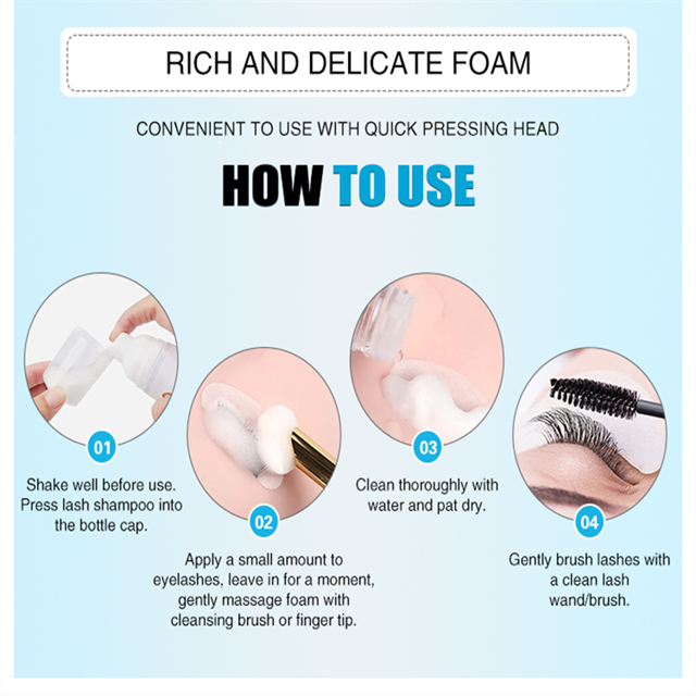 OEM Private Label Eyelash Shampoo Wash Lash Extension Safe Natural Lash Eyelash Foam Shampoo with Cleanser Brush