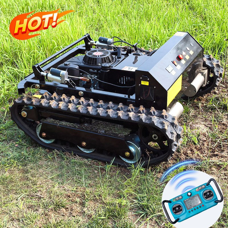Самоходный газонокосилка-робот на гусеницах с дистанционным управлением