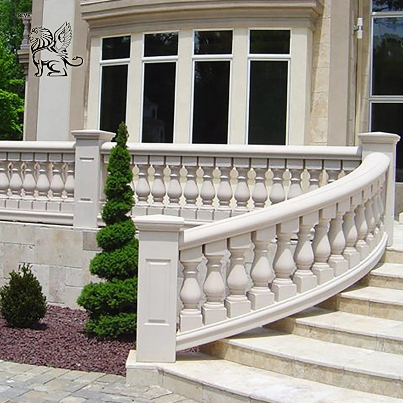 Factory Modern Design Villa Natural Stone White Marble Stone Handrails Balcony Balustrade Railing