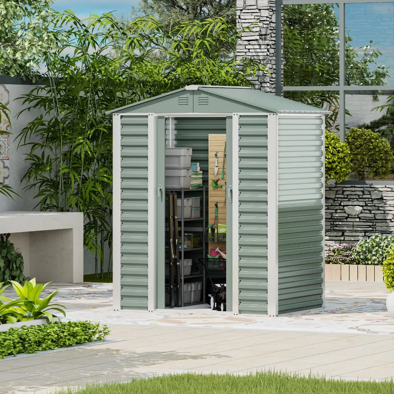 Aobabo Tool Garden Shed Metal Outdoor Storage Shed Steel Utility Tool Shed Storage House