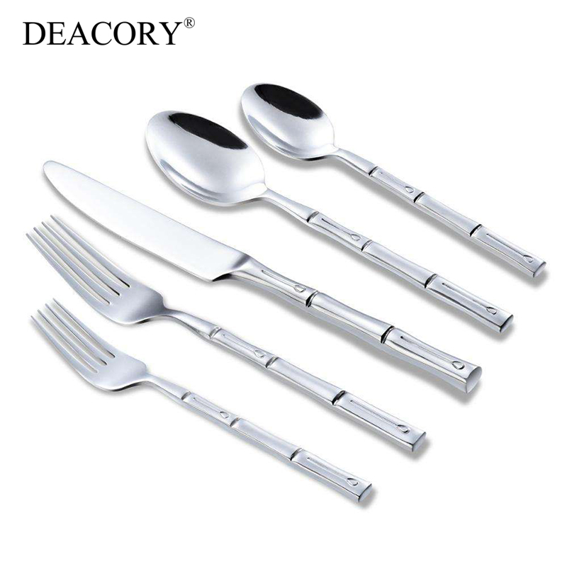 Elegant 5-Piece Bamboo Handle Stainless Steel Cutlery Set