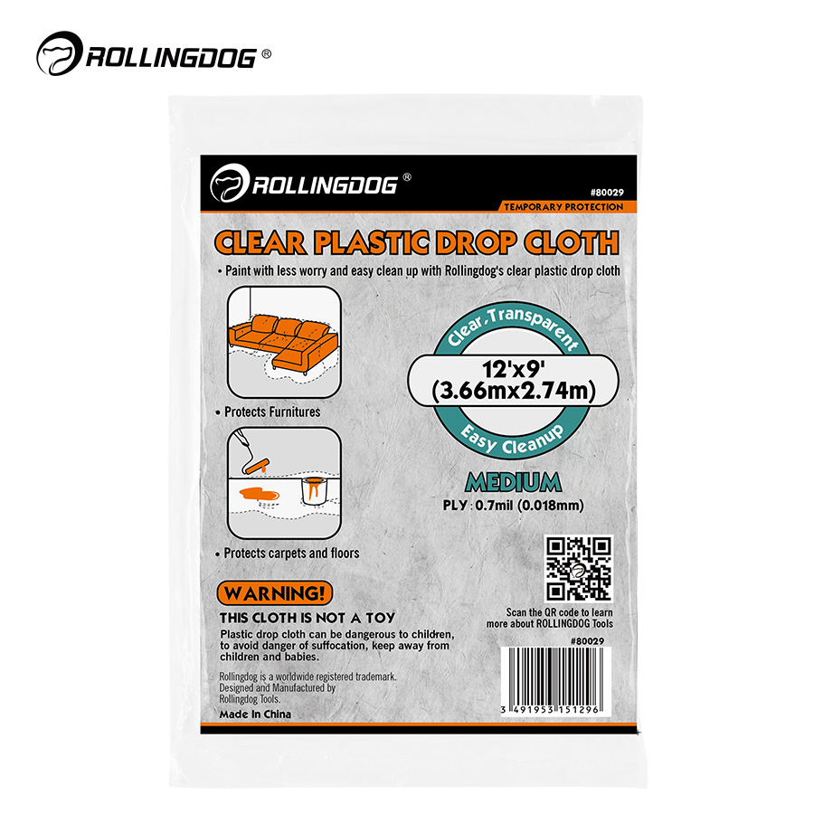 Rollingdog-PRO 80029 Clear Plastic Drop Cloth PE 3.66m*2.74m