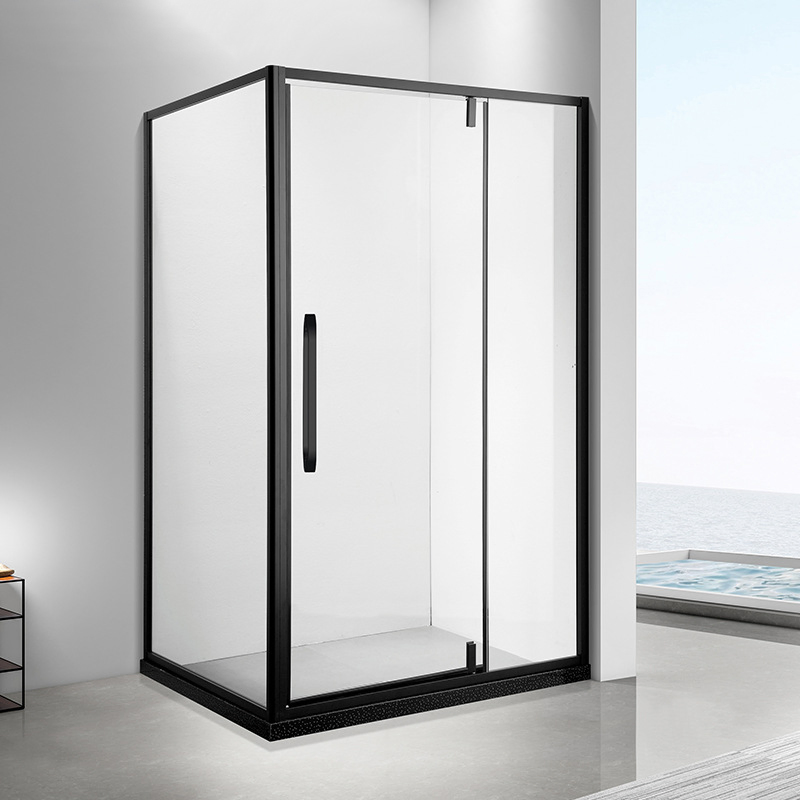 Square Matte Black Hinge Bathroom Screen Shower Door 304 Stainless Steel Simple Shower Room
