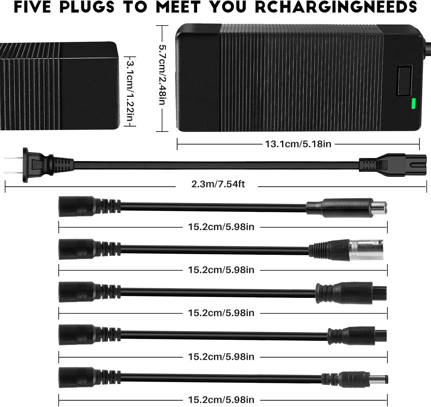 Зарядное устройство 42V 2A с 5 разъемами для Li-ion аккумуляторов