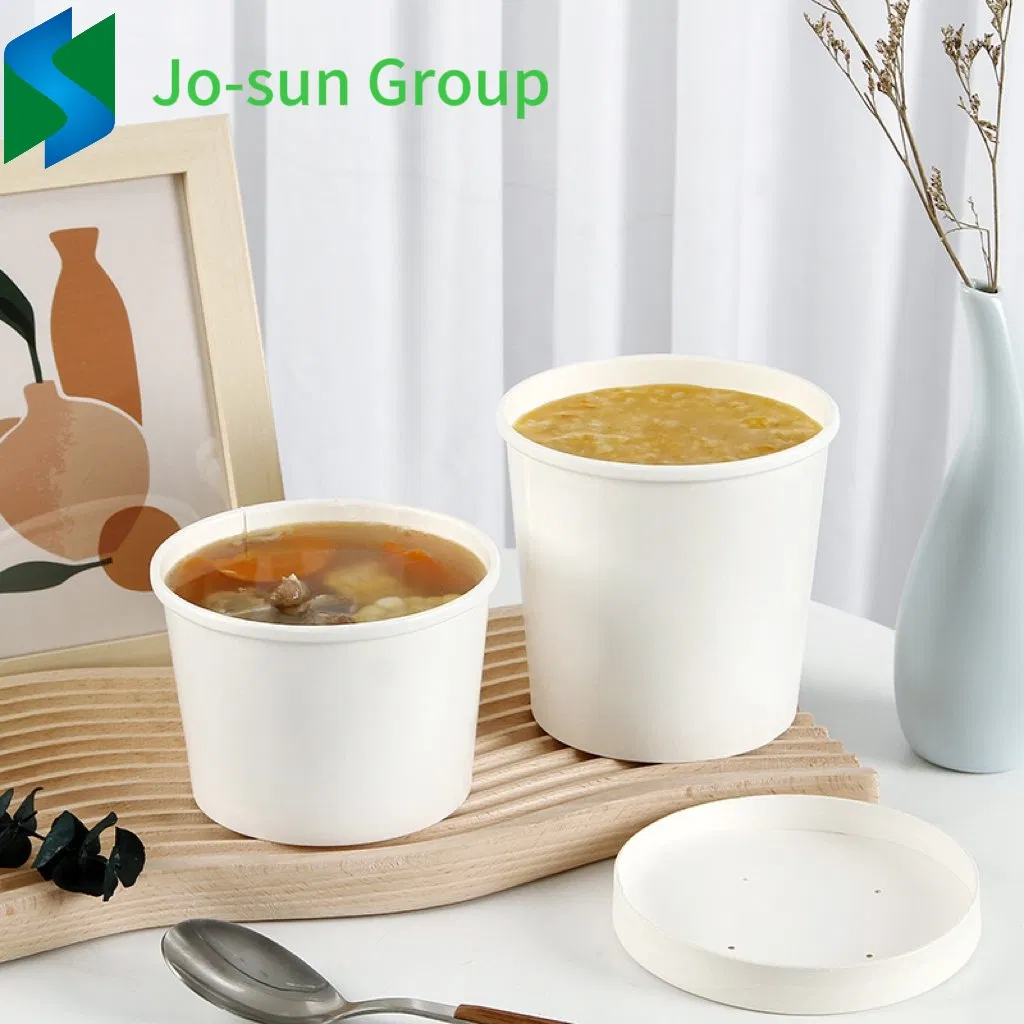 8oz Disposable Hot Soup Container Custom Printed White Paper Soup Bucket with Paper Lid