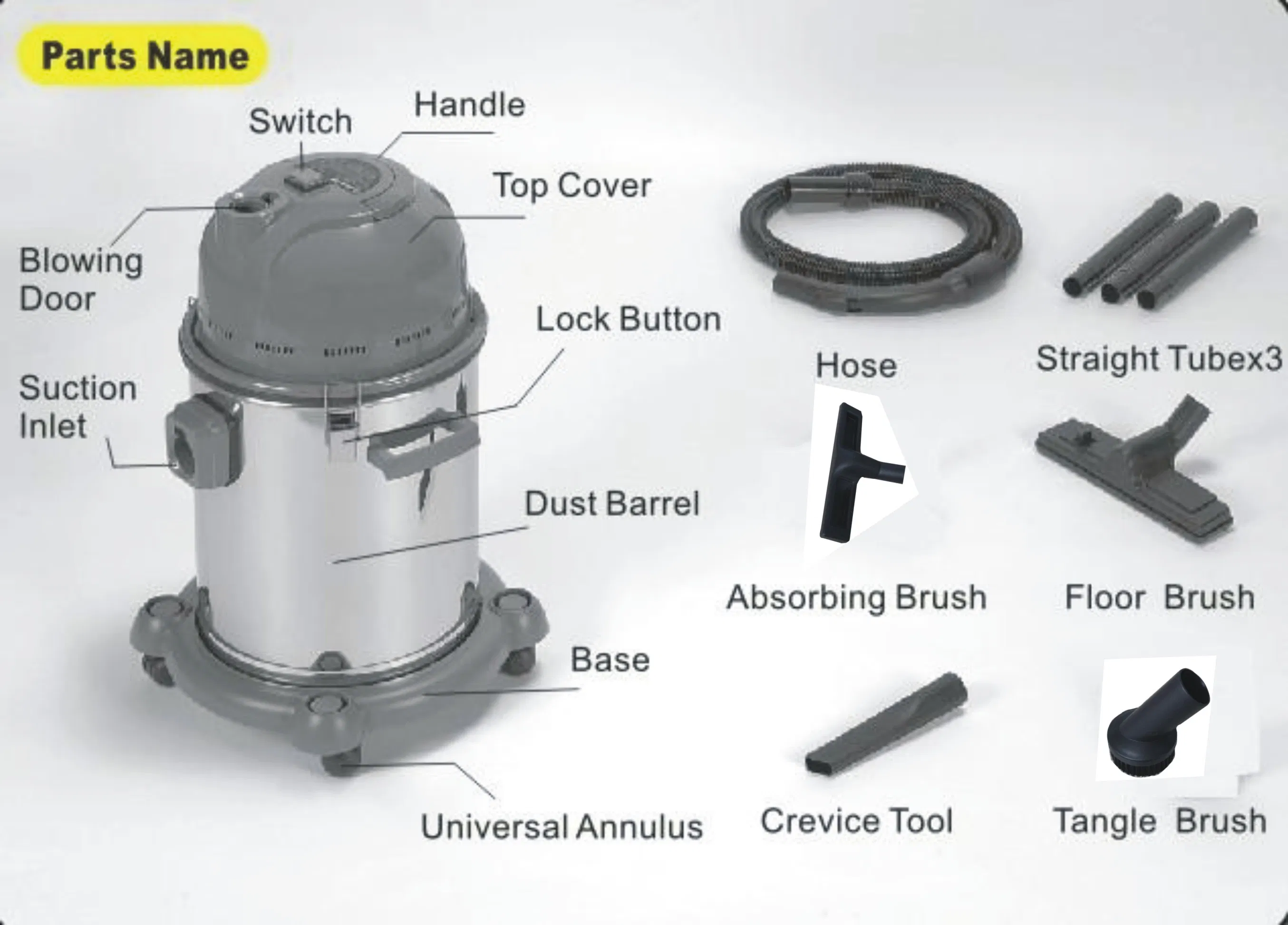 Wet and Dry Vacuum Cleaner with Metal Tank