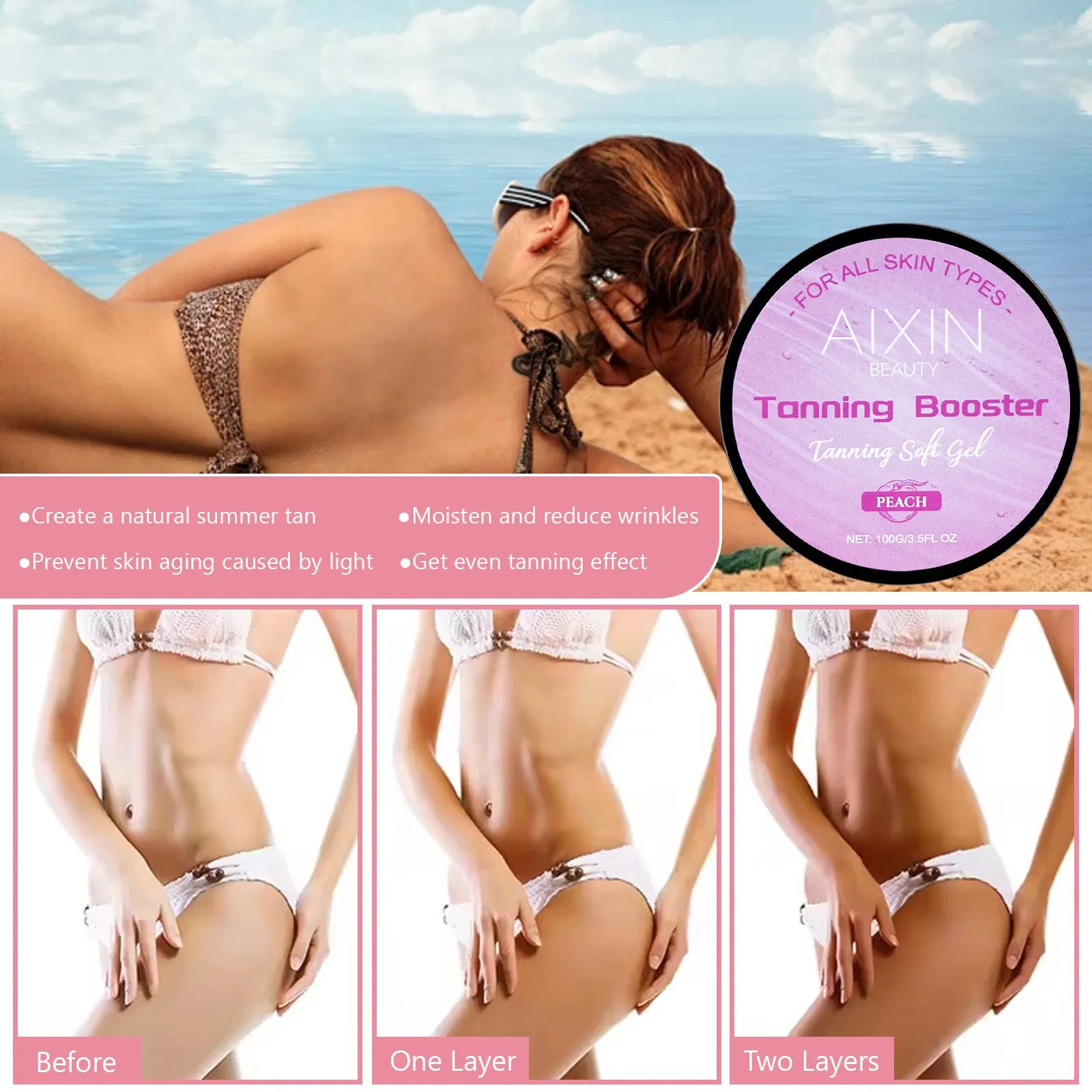 Beauty Cosmetics Skin Care Outdoor Sun Tan Tanning Booster Peach Tanning Gel