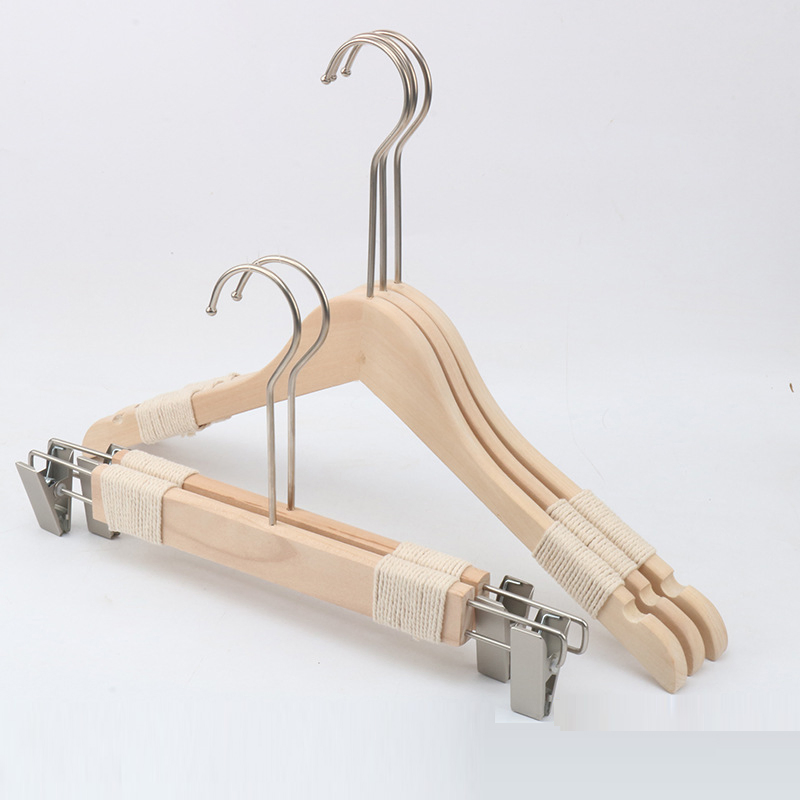 Natural Wooden Hangers Sets with Non-Slip Straps & Clips - Bulk for Boutiques