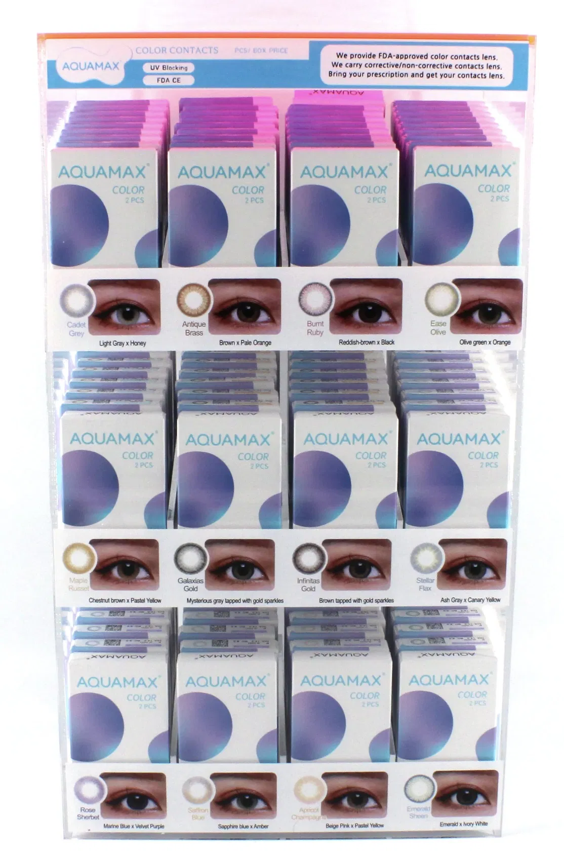 Aquamax Contact Lenses Display FDA Appvd (108CT)