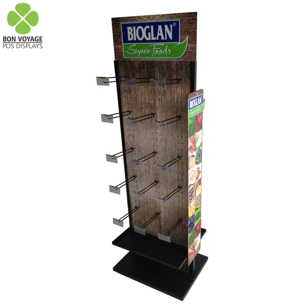 Supermarket Wooden POS Pegboard Display Shelf Hooks Display Stand for Food&Snacks