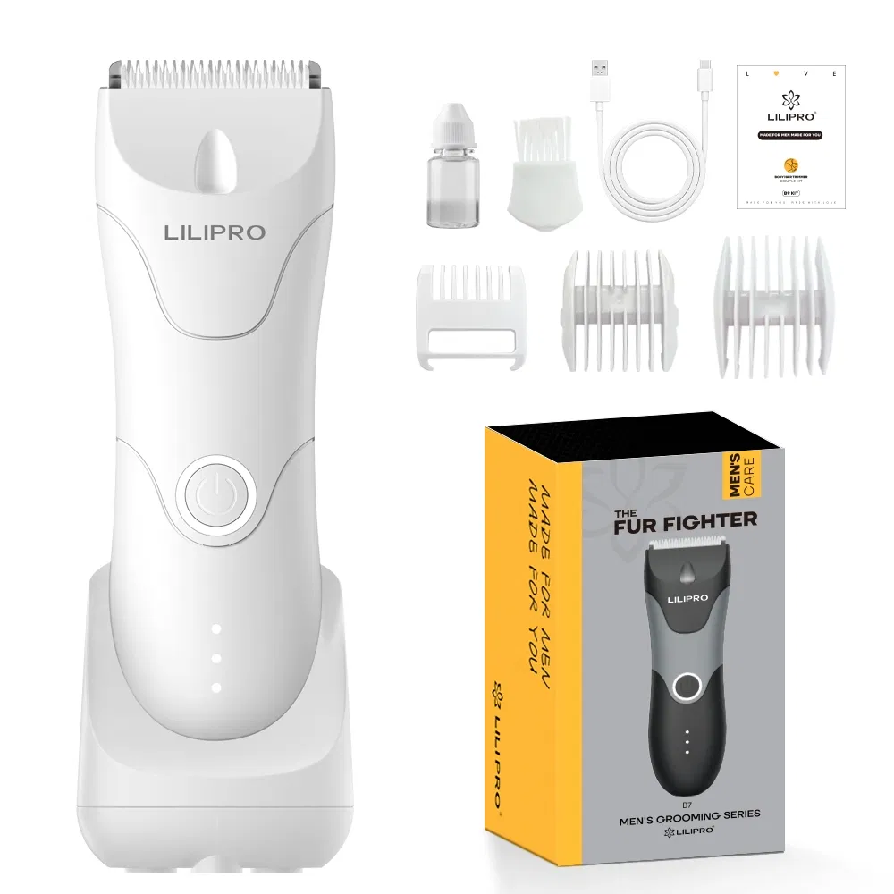 Lilipro B7 Body Hair Trimmer Groin Trimmer Replaceable Ceramic Blade Heads USB Recharge Dock Waterproof Electric Shaver for Men