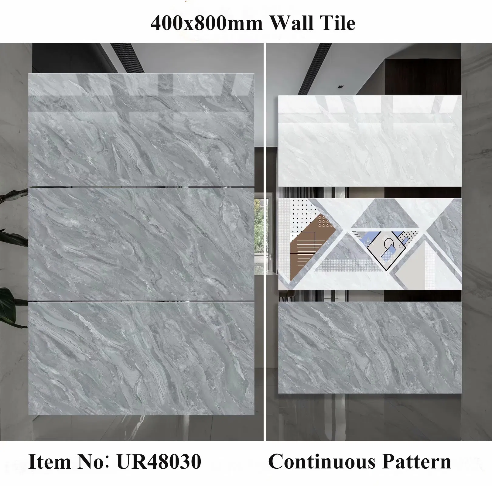 Керамическая плитка для ванной 400x800 мм, серая