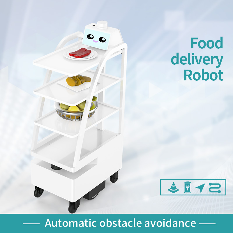 New Product Food Delivery Cart Reeman 4 Layers Plate 60kg Load Dish Delivery Cart Robot for Hotel/Restaurant/Hospital