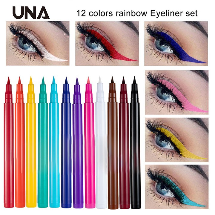 Waterproof 12 Color Liquid Eyeliner Pencil DIY Paintings Eyeliner Easy to Wear Colorful White Yellow Blue Eye Liner Pen Makeup