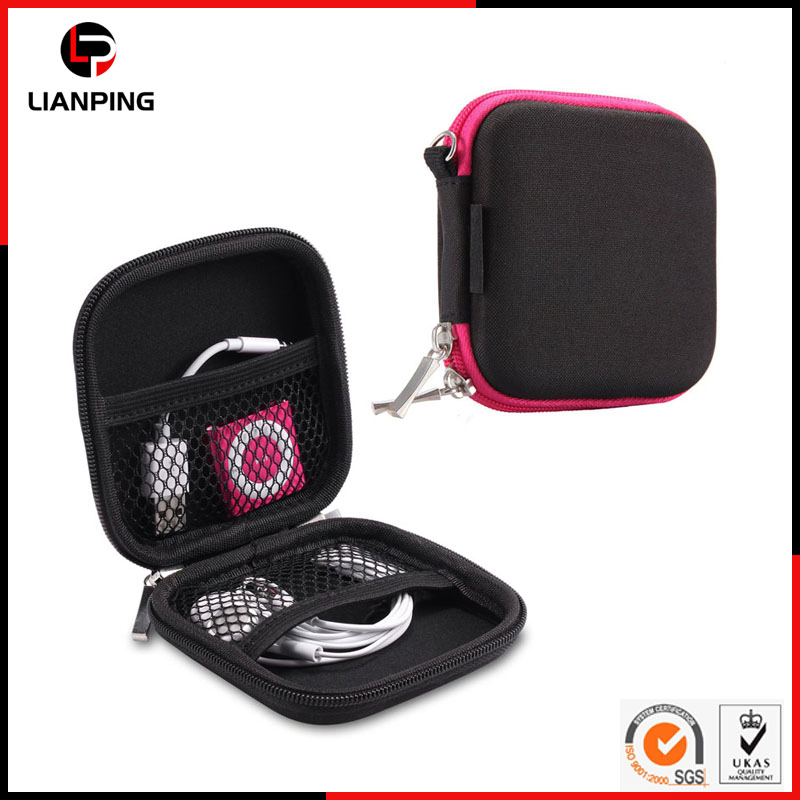 Custom Portable Shockproof Mini EVA Earphone Case with Mesh Pocket for Cable