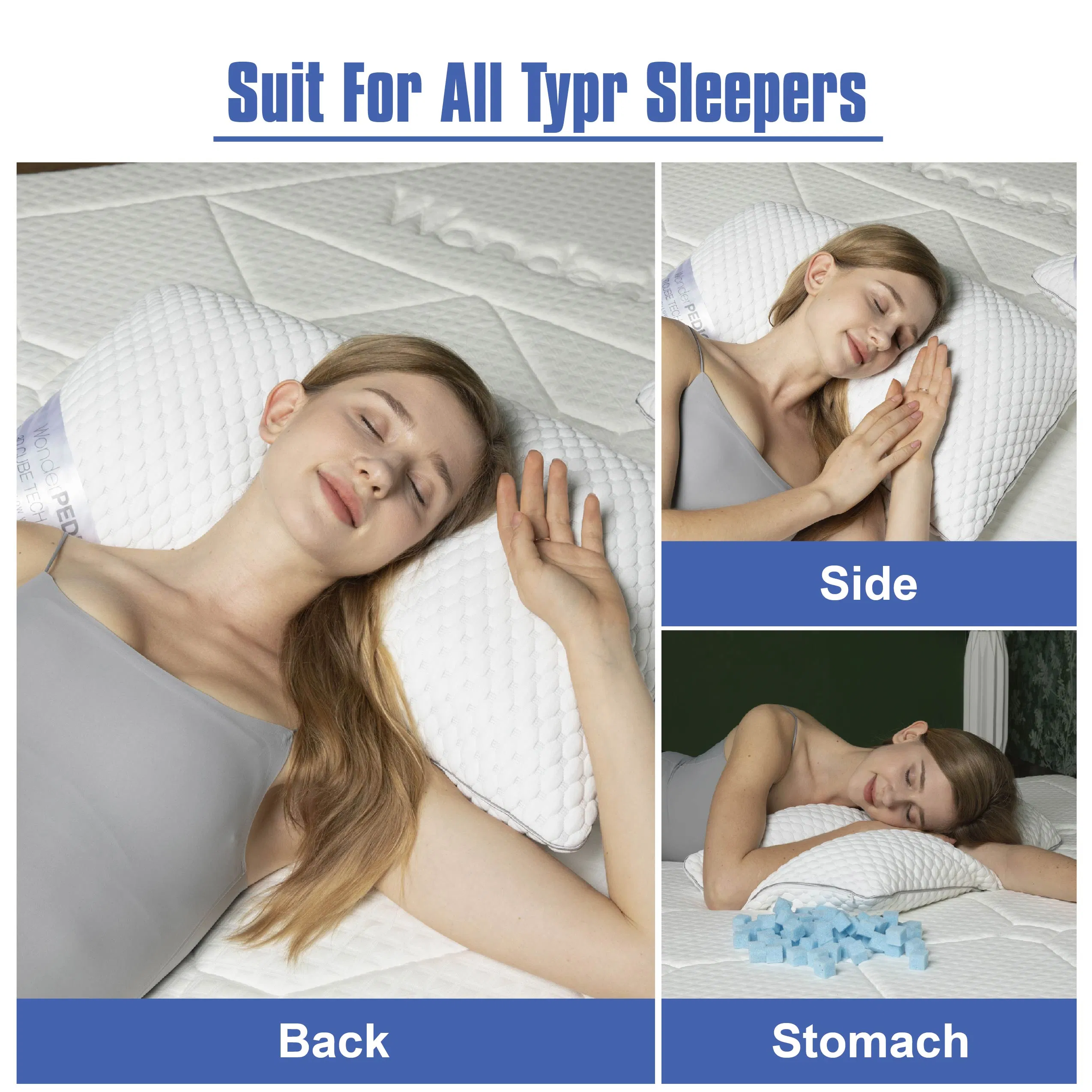 Factory Direct Sales Queen Size Adjustable Cubic Shredded Memory Foam Bed Pillow