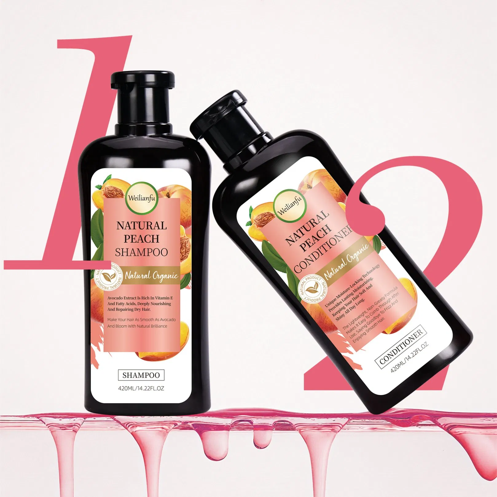 Peach Shampoo Set Moisturizing Shampoo for Dry Hair Smooth & Nourishing Formula for Healthy Locks Salon Quality Hydration