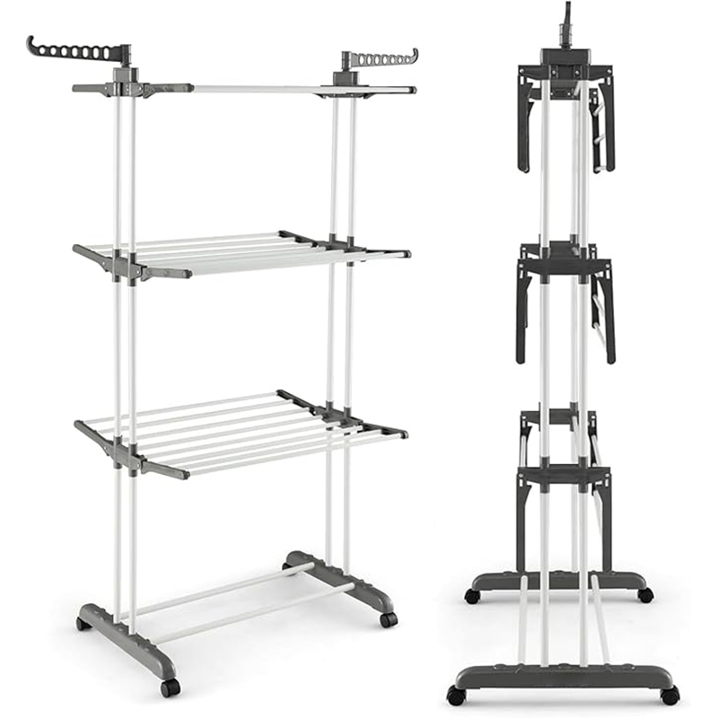 24 Drying Poles Oversized 4 Tier Movable Foldable Garment Laundry Towel Clothing Drying Rack with Castors